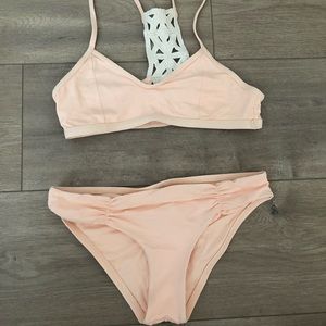 L*space peach bikini set with crochet detail